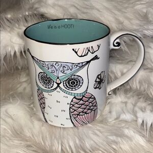 Whimsical Owl Coffee Mug Life is a Hoot Teal Pink Blue Large 21 Oz New